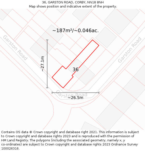 36, GARSTON ROAD, CORBY, NN18 8NH: Plot and title map