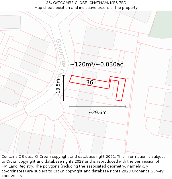 36, GATCOMBE CLOSE, CHATHAM, ME5 7RD: Plot and title map
