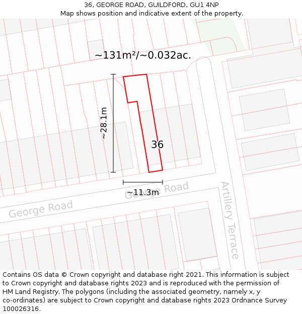 36, GEORGE ROAD, GUILDFORD, GU1 4NP: Plot and title map
