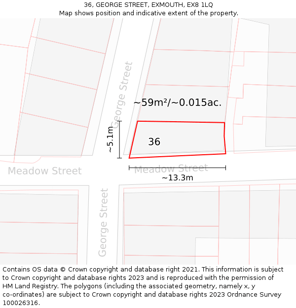 36, GEORGE STREET, EXMOUTH, EX8 1LQ: Plot and title map