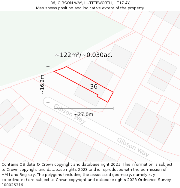 36, GIBSON WAY, LUTTERWORTH, LE17 4YJ: Plot and title map