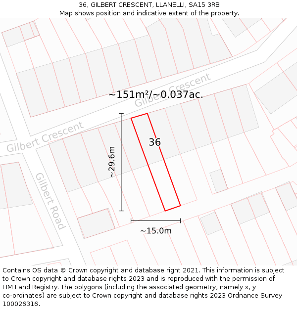 36, GILBERT CRESCENT, LLANELLI, SA15 3RB: Plot and title map