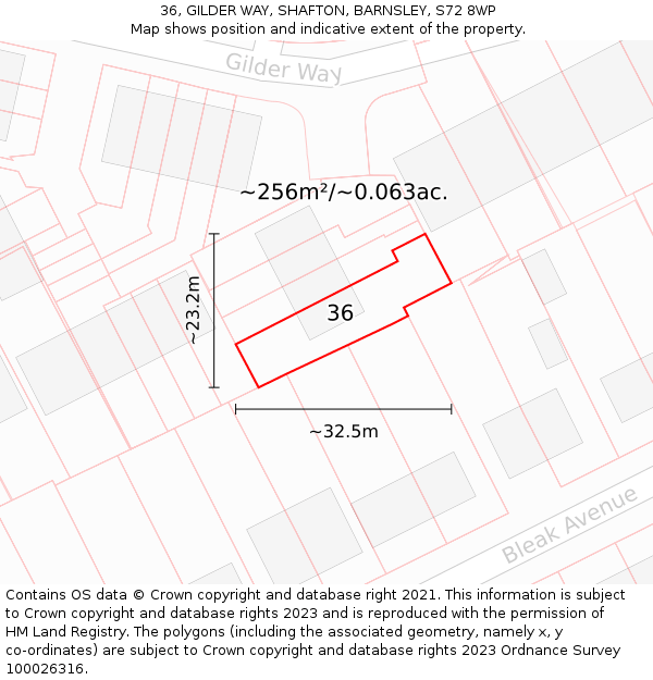 36, GILDER WAY, SHAFTON, BARNSLEY, S72 8WP: Plot and title map