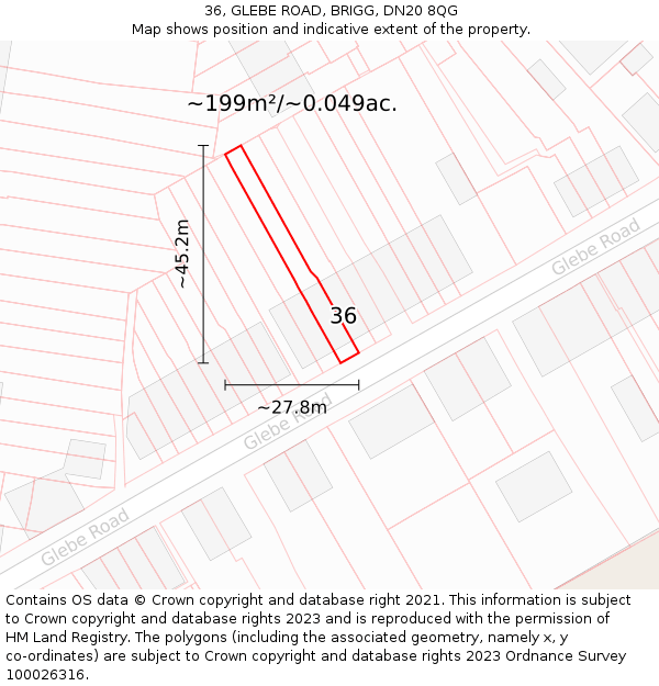 36, GLEBE ROAD, BRIGG, DN20 8QG: Plot and title map