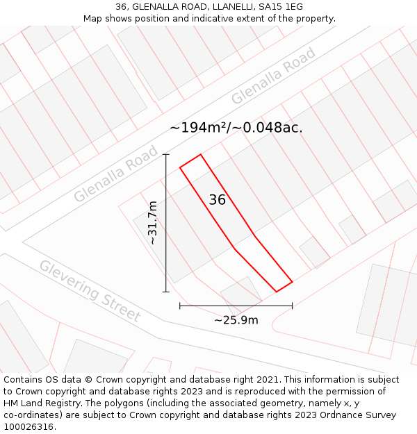 36, GLENALLA ROAD, LLANELLI, SA15 1EG: Plot and title map