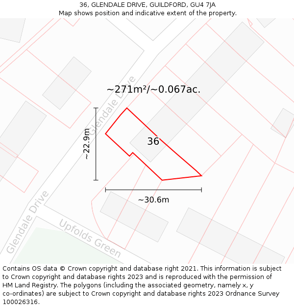 36, GLENDALE DRIVE, GUILDFORD, GU4 7JA: Plot and title map