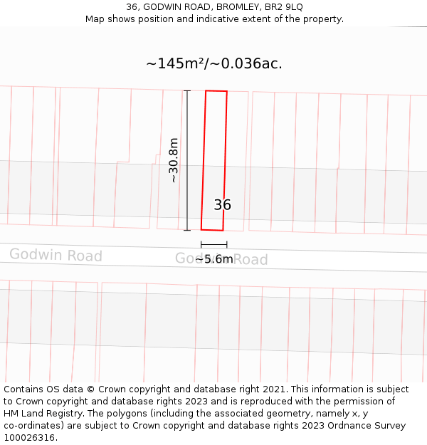 36, GODWIN ROAD, BROMLEY, BR2 9LQ: Plot and title map