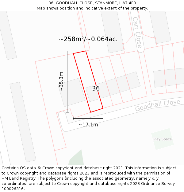 36, GOODHALL CLOSE, STANMORE, HA7 4FR: Plot and title map