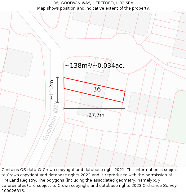 36, GOODWIN WAY, HEREFORD, HR2 6RA: Plot and title map