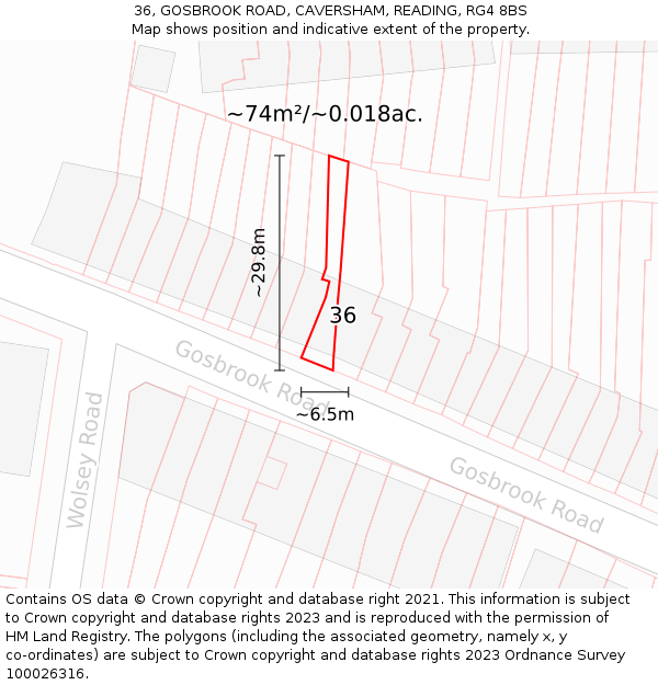 36, GOSBROOK ROAD, CAVERSHAM, READING, RG4 8BS: Plot and title map