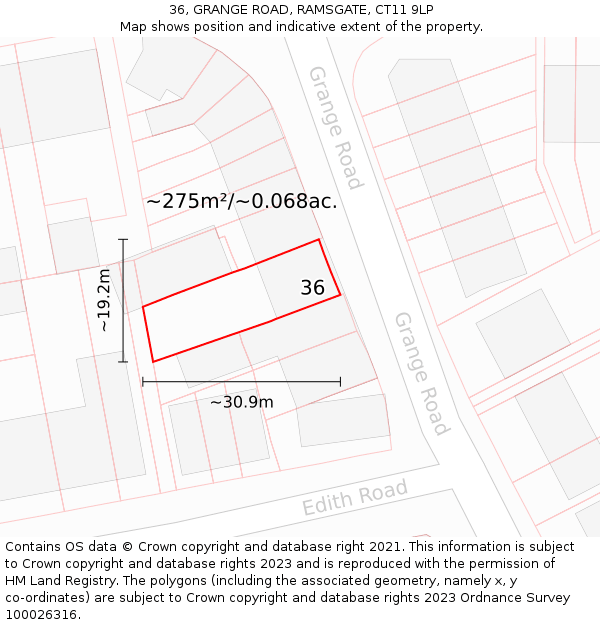 36, GRANGE ROAD, RAMSGATE, CT11 9LP: Plot and title map