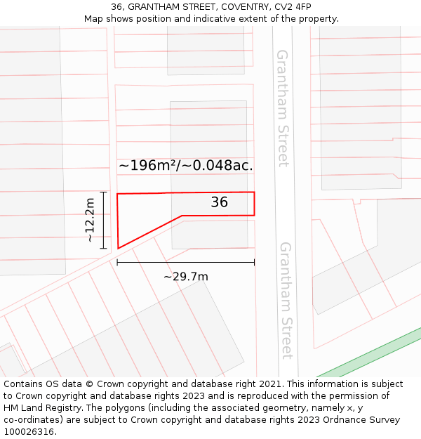 36, GRANTHAM STREET, COVENTRY, CV2 4FP: Plot and title map