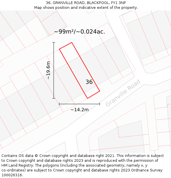 36, GRANVILLE ROAD, BLACKPOOL, FY1 3NP: Plot and title map