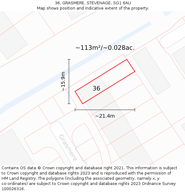 36, GRASMERE, STEVENAGE, SG1 6AU: Plot and title map