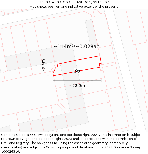 36, GREAT GREGORIE, BASILDON, SS16 5QD: Plot and title map