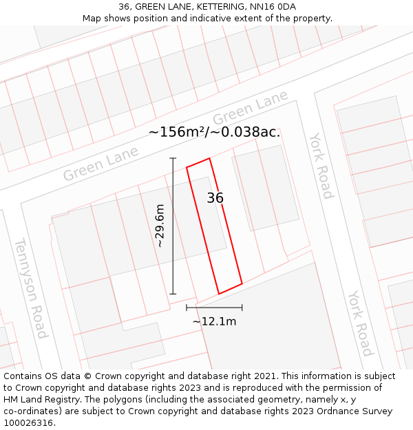 36, GREEN LANE, KETTERING, NN16 0DA: Plot and title map