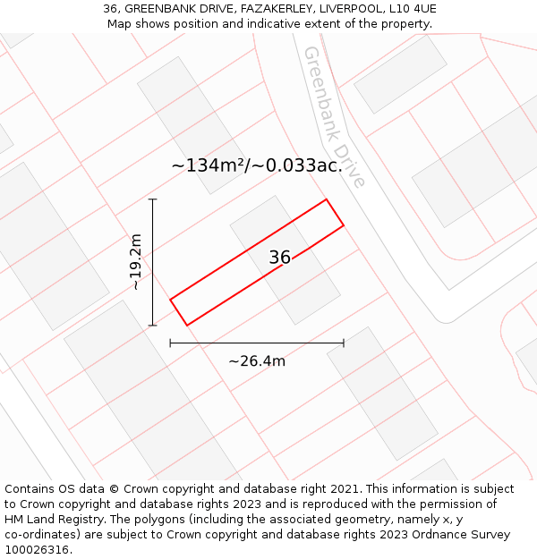36, GREENBANK DRIVE, FAZAKERLEY, LIVERPOOL, L10 4UE: Plot and title map