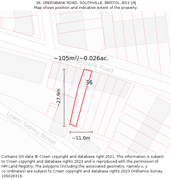 36, GREENBANK ROAD, SOUTHVILLE, BRISTOL, BS3 1RJ: Plot and title map