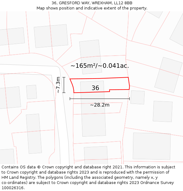 36, GRESFORD WAY, WREXHAM, LL12 8BB: Plot and title map