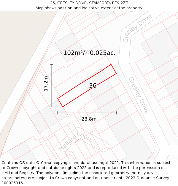 36, GRESLEY DRIVE, STAMFORD, PE9 2ZB: Plot and title map