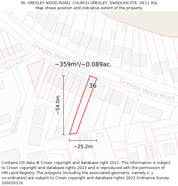 36, GRESLEY WOOD ROAD, CHURCH GRESLEY, SWADLINCOTE, DE11 9QL: Plot and title map