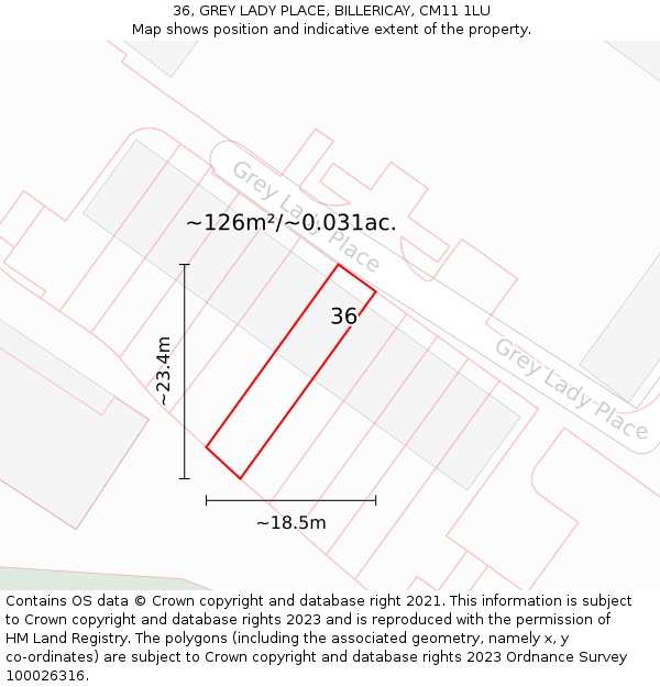 36, GREY LADY PLACE, BILLERICAY, CM11 1LU: Plot and title map