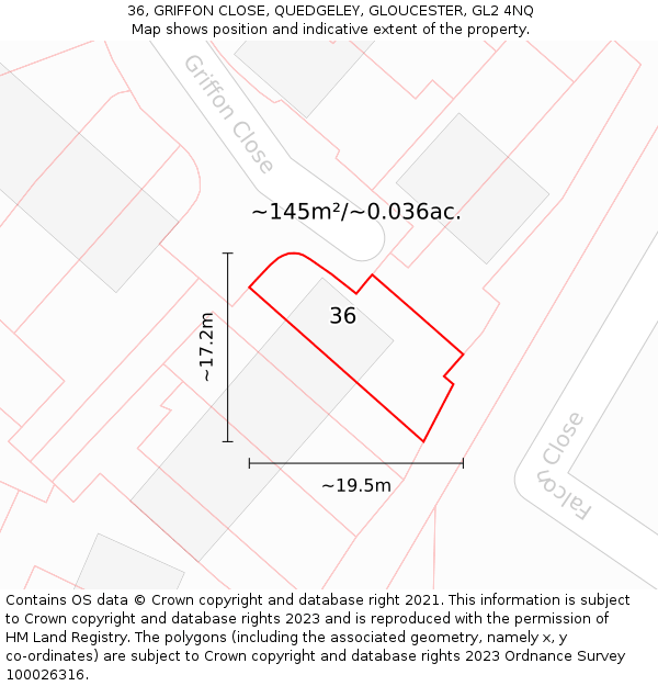36, GRIFFON CLOSE, QUEDGELEY, GLOUCESTER, GL2 4NQ: Plot and title map