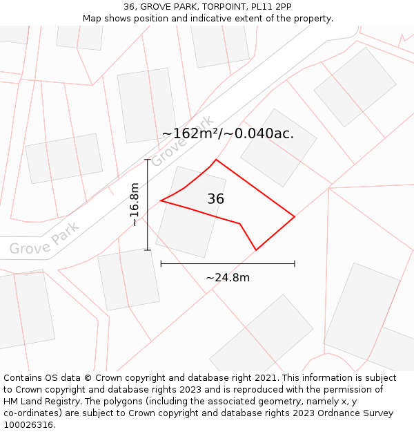 36, GROVE PARK, TORPOINT, PL11 2PP: Plot and title map
