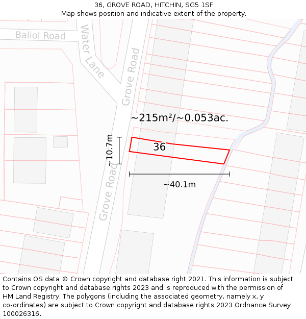 36, GROVE ROAD, HITCHIN, SG5 1SF: Plot and title map