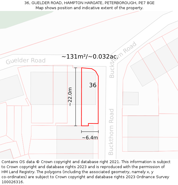 36, GUELDER ROAD, HAMPTON HARGATE, PETERBOROUGH, PE7 8GE: Plot and title map