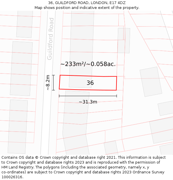 36, GUILDFORD ROAD, LONDON, E17 4DZ: Plot and title map