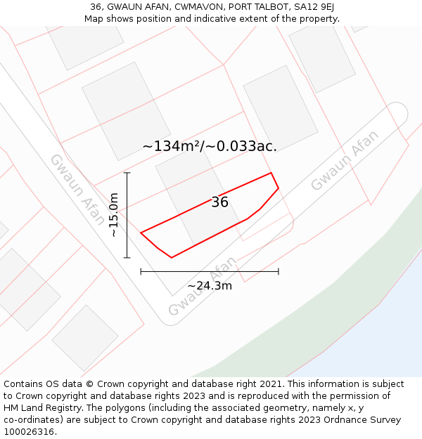 36, GWAUN AFAN, CWMAVON, PORT TALBOT, SA12 9EJ: Plot and title map