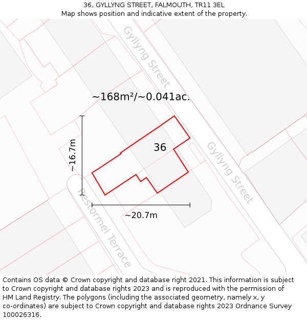 36, GYLLYNG STREET, FALMOUTH, TR11 3EL: Plot and title map