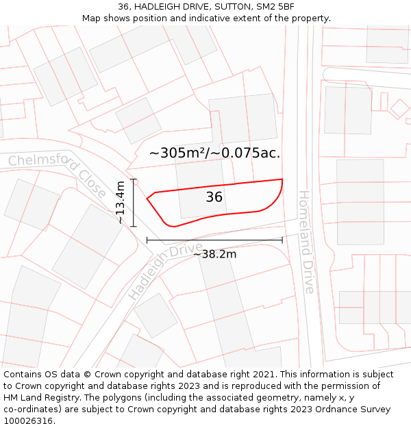 36, HADLEIGH DRIVE, SUTTON, SM2 5BF: Plot and title map