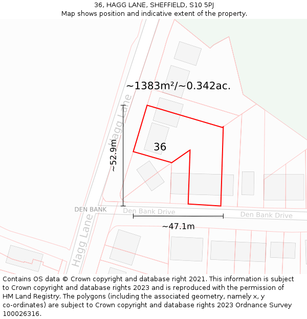 36, HAGG LANE, SHEFFIELD, S10 5PJ: Plot and title map