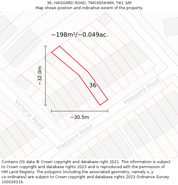 36, HAGGARD ROAD, TWICKENHAM, TW1 3AF: Plot and title map