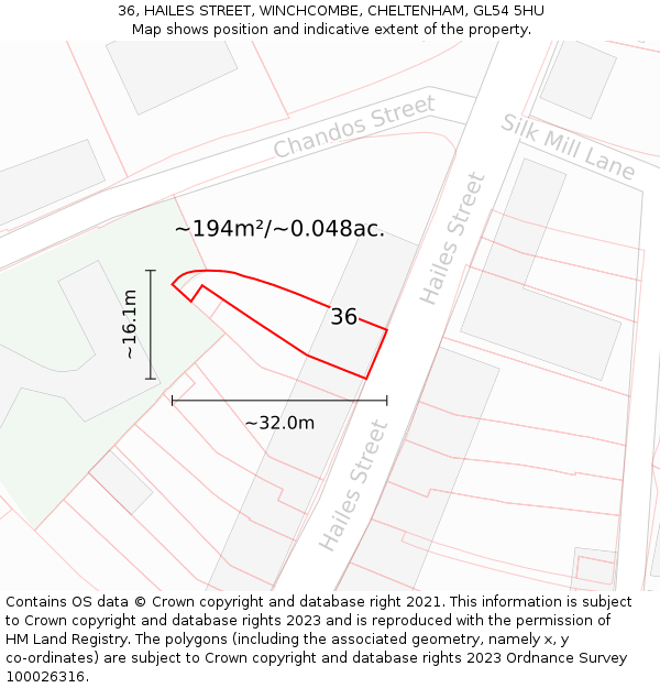 36, HAILES STREET, WINCHCOMBE, CHELTENHAM, GL54 5HU: Plot and title map