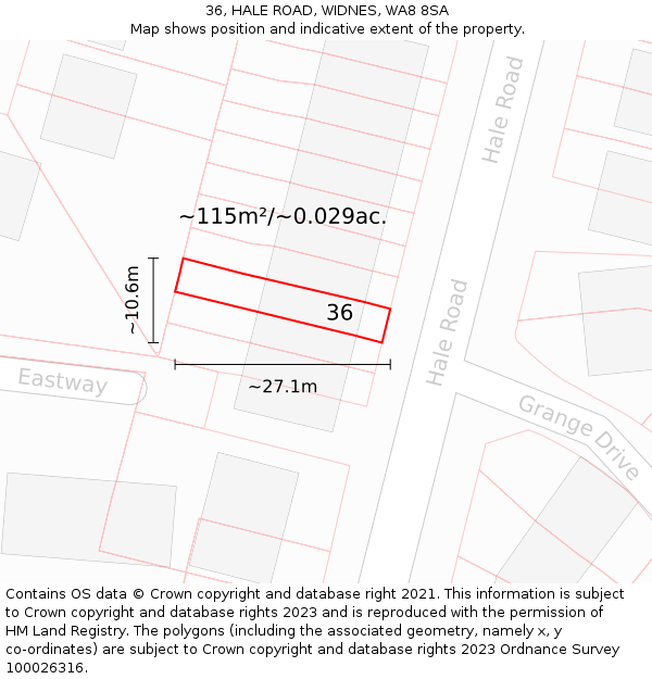 36, HALE ROAD, WIDNES, WA8 8SA: Plot and title map