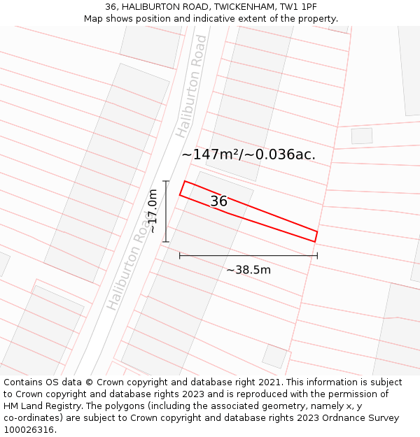 36, HALIBURTON ROAD, TWICKENHAM, TW1 1PF: Plot and title map