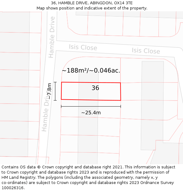 36, HAMBLE DRIVE, ABINGDON, OX14 3TE: Plot and title map