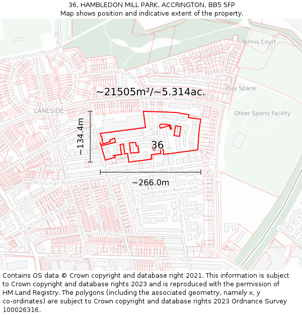 36, HAMBLEDON MILL PARK, ACCRINGTON, BB5 5FP: Plot and title map