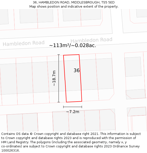 36, HAMBLEDON ROAD, MIDDLESBROUGH, TS5 5ED: Plot and title map