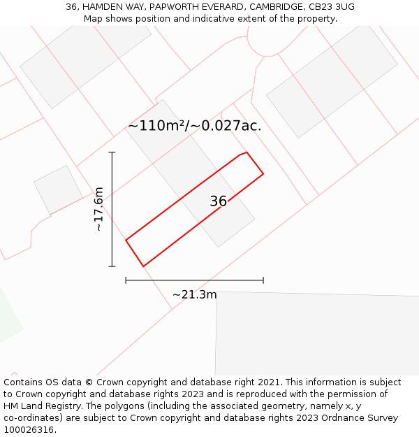 36, HAMDEN WAY, PAPWORTH EVERARD, CAMBRIDGE, CB23 3UG: Plot and title map