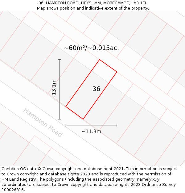 36, HAMPTON ROAD, HEYSHAM, MORECAMBE, LA3 1EL: Plot and title map