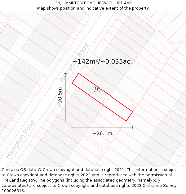 36, HAMPTON ROAD, IPSWICH, IP1 4AP: Plot and title map