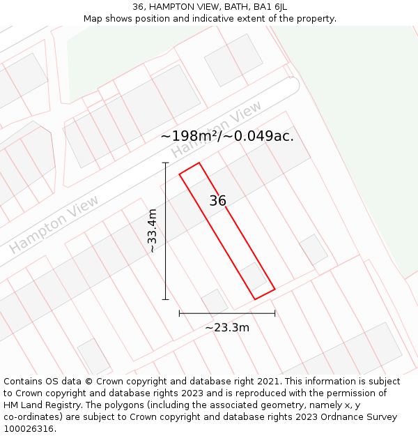 36, HAMPTON VIEW, BATH, BA1 6JL: Plot and title map