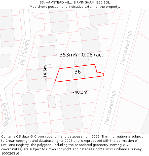 36, HAMSTEAD HILL, BIRMINGHAM, B20 1DL: Plot and title map