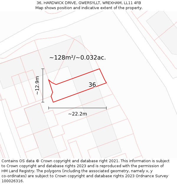 36, HARDWICK DRIVE, GWERSYLLT, WREXHAM, LL11 4FB: Plot and title map