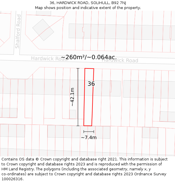 36, HARDWICK ROAD, SOLIHULL, B92 7NJ: Plot and title map