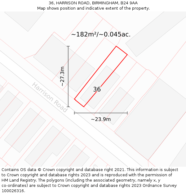 36, HARRISON ROAD, BIRMINGHAM, B24 9AA: Plot and title map
